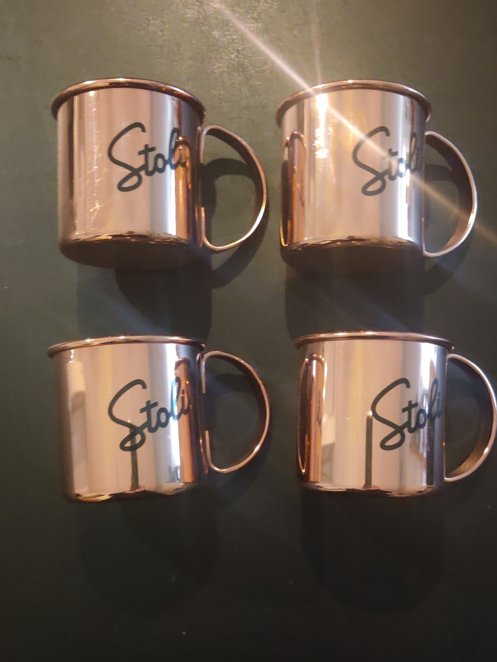 Stoli Moscow Mule Copper-Colored Stainless Steel Mugs....Set Of Four like New